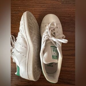 White/green adidas sneakers, size 3.5 women's. Gently used